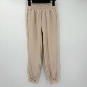 Joh Katie Crepe‎ Knit Pant Elastic Waist Pockets Women XS Beige Relaxed 33071-K